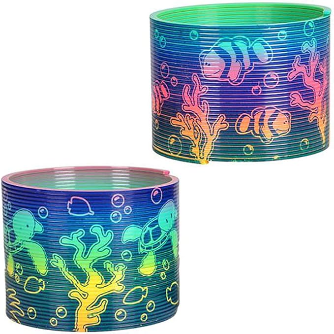 The Dreidel Company Aquatic Animal Print Coil Spring, Aquatic Print Coil Magic Springy Toy for Kids, Party Favor, Birthday Parties, Carnival Prizes, Goody Bag Filler, 3" (2-Pack)