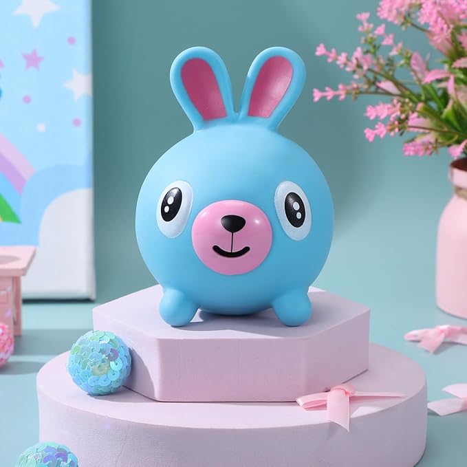 TOYANDONA Squeeze Toy for Kids - Rabbit Tongue Stick Out Animal Tongue Out Toy Squeeze Ball for Stress Relief Fun Kids Adults Birthday Party Favors Easter Basket Goodie Bag Stocking Stuffers, Blue