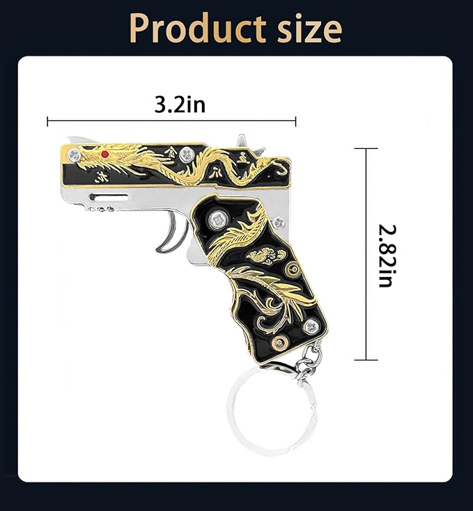 Mini Golden Dragon Rubber Band toy Metal folding keychain Rubber band toy Novel and funny Creative Outdoor party gift (Black Golden Dragon)