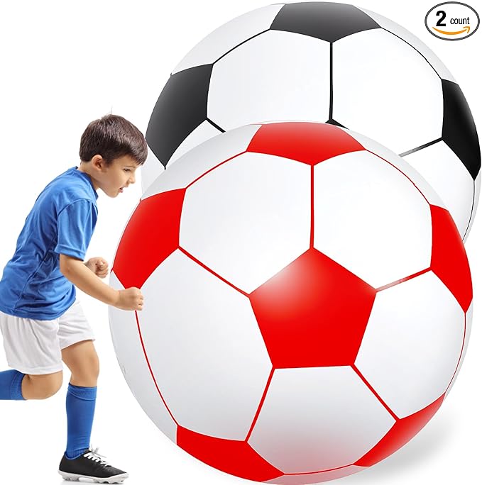 Lewtemi 2 Pcs 40 Inch Giant Inflatable Soccer Ball Large Huge Beach Balloons Oversized Football Sport Birthday Party Decoration Favor Gift Pool Supplies for Outdoor Piñata Activity