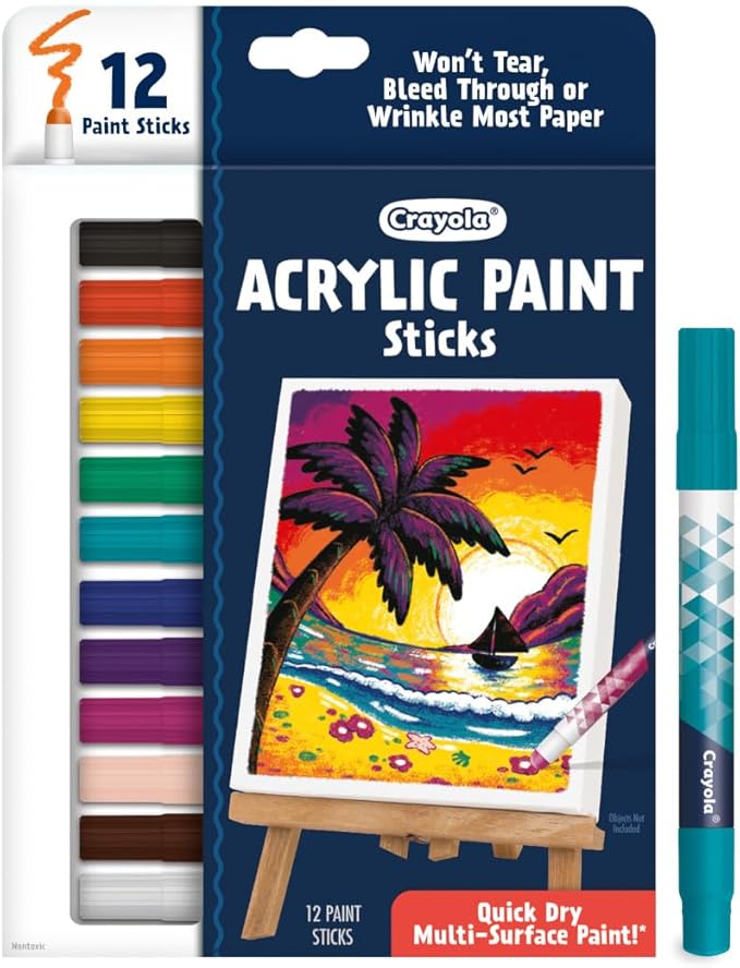 Crayola Acrylic Paint Doodle Sticks (12ct), Acrylic Paint Marker Set for Kids, Quick Dry, Multi-Surface, Less Mess, Kids Craft Supplies, Ages 8+ (Pack of 2)