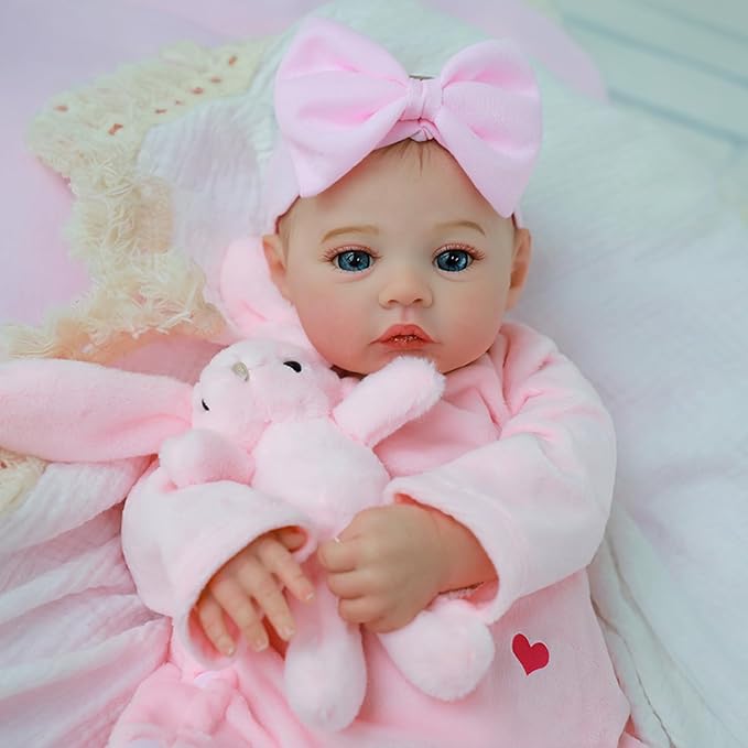 KSBD Realistic Reborn Baby Dolls – 18-Inch Lifelike Newborn Baby Doll with Open Eyes, Poseable Handmade Real Life Baby Doll, Gift Set with Accessories for Kids Ages 3+