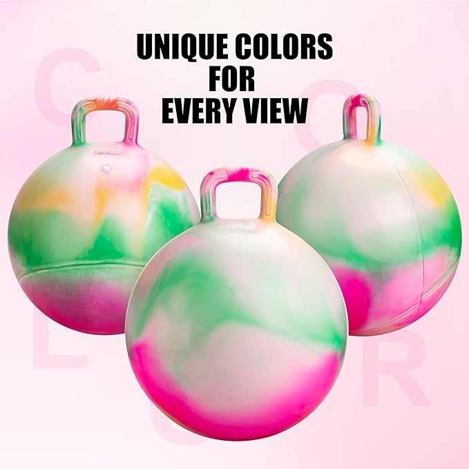 Hopper Ball 20 Inch Bouncy Ball with Handle for Kids, Hippity Hop Jumping Bounce Hopping Toy for Boys Girls Ages 5-9 with Pump and Gift Box Great Gift for Birthday Holiday (Pink)