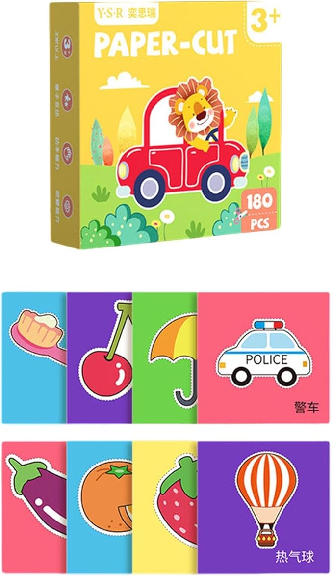180 Pieces Paper Cutting Activity Set Craft Making Scissors Kit Art Painting DIY Project Material Paper Suitable for Children Boys, Life Theme