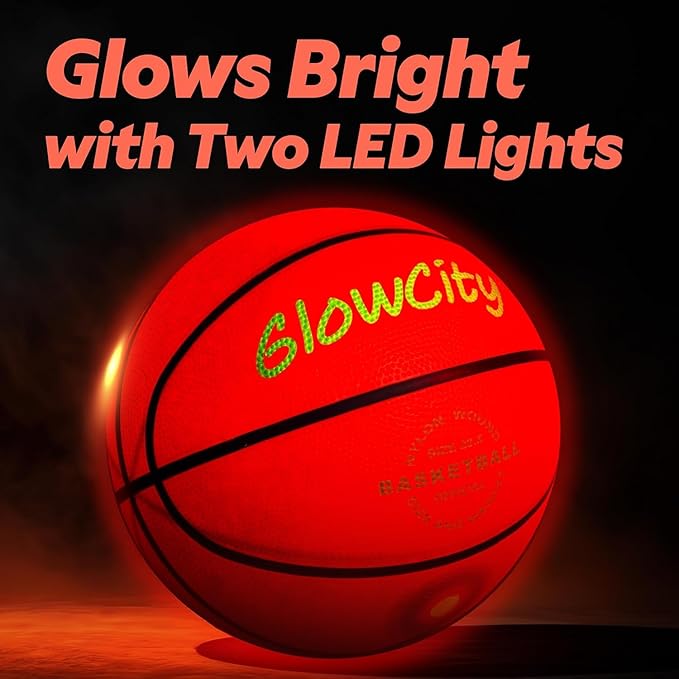 GlowCity Glow in The Dark Basketball - Size 5, 6, 7 Light Up Ball for Kids, Teens & Adults - Night Outdoor Games - Sports Birthday Gifts Ideas for Boys Ages 6 7 8 9 10 11 12 13 14 15