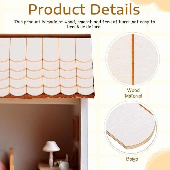 24pcs Dollhouse Tiles Dollhouse Roof Tiles Model Unfinish Wooden Miniature Roof Decoration Mini Fish Scale Cedar Shing-les Bricks for Doll House