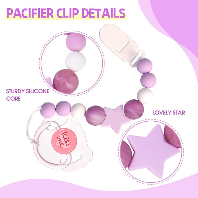 Aori Pacifier Clips for Rebron Baby Dolls Holders Silicone Chain with Magnetic Pacifier -Purple