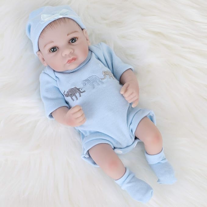 ENADOLL Reborn Baby Boy Doll Realistic Silicone Vinyl Baby 10 inch Lifelike Doll Gift Set for Ages 3+ (10 inch, Open Eyes Blue boy)