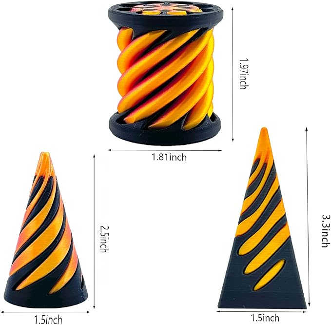 Christmas Stocking Stuffer 3 Packs Impossible Cone,Spiral Cone Fidget Toy Impossible Pyramid Passthrough Toy,3D Printed Spiral Cone Fidget Toy,Mini Vortex Thread Illusion Desktop Deco Souvenir Gift