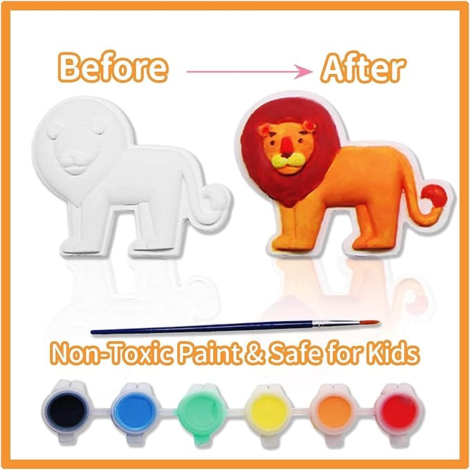 Funto Animal Painting Kit for Kids, Paint Your Own Figurines with Magnet, 27 PCS Crafts Set, Ceramics to Paint, STEAM Projects Creative Activity DIY