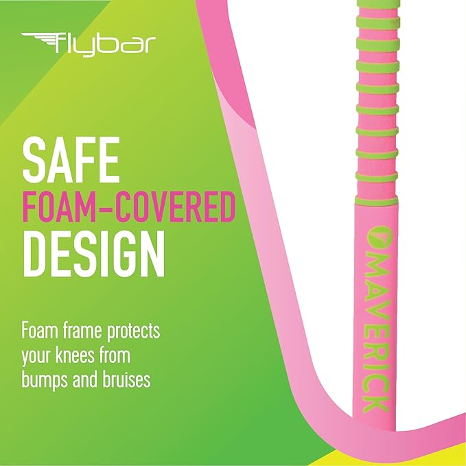 Flybar Maverick 2.0 Foam Pogo Stick for Kids Ages 5 and Up, 40 to 80 Pounds, Outdoor Kids Toys, Pogo Stick for Boys and Girls, Rubber Grip, By The Original Pogo Stick Company (Pink/Green)