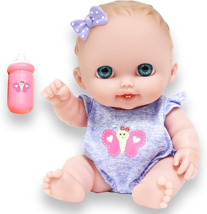 Lil Cutesies 8.5" All Vinyl Baby Doll | Posable and Washable | Removable Outfit | Lulu- Blue Eyes | JC Toys |Ages 2+