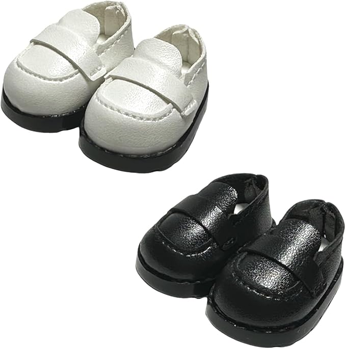 Premium Doll Shoes for Lububu, 15cm 17cm Dolls Accessories, Mini Leather Shoes Fashion Dress Up Doll Shoes Replacement (2, Loafer - Black & White)