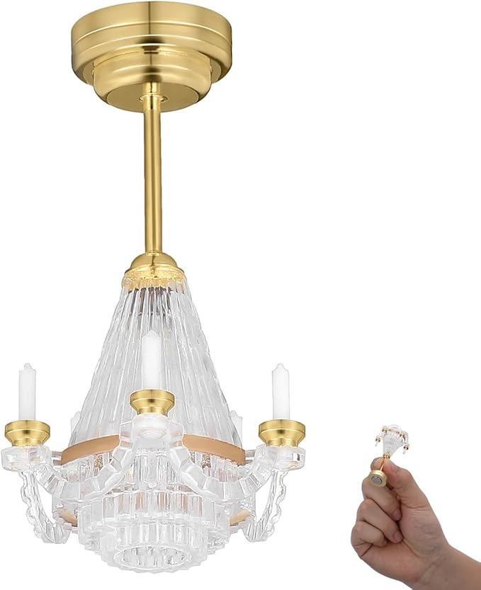 Gadpiparty Dollhouse Chandelier, Dollhouse Ceiling Light, 1:12 Scale Tiny Candle Light Ceiling Fixture for Doll House Furniture Indoor Outdoor Decor