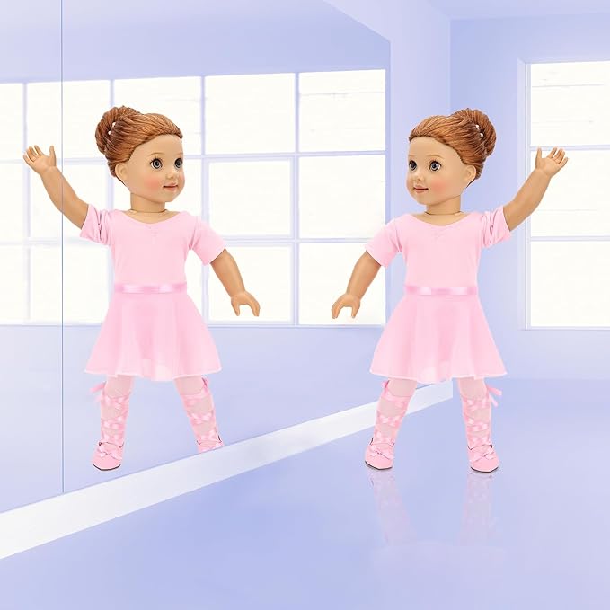 BARWA 18 Inch Doll Clothes Ballet Ballerina Outfits Dance Dress Custume Compatible with 18 Inch Dolls - 4 PCS Leotard with Tutu Skirt, Tights and Ballet Shoes