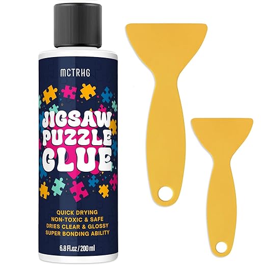 Jigsaw Puzzle Glue Clear with Applicators, Non-Toxic, Quick Dry & Water-Soluble for Adults, Puzzle Frame Kit, 200ML Anime Puzzle Saver, Easily Preserves Finished Puzzles for 3000/4500/5000 Pieces