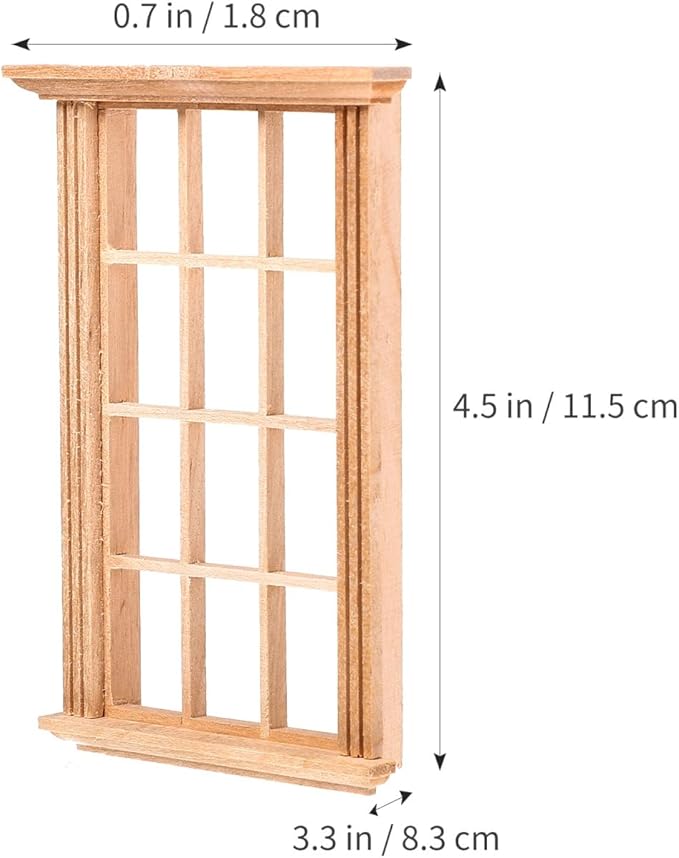 VICASKY 2pcs Dollhouse Windows 1: 12 Window Frame Miniature Furniture Mini Wooden DIY Bedroom Accessories Ornaments for 1/12 Scale Decoration Crafts Doll House