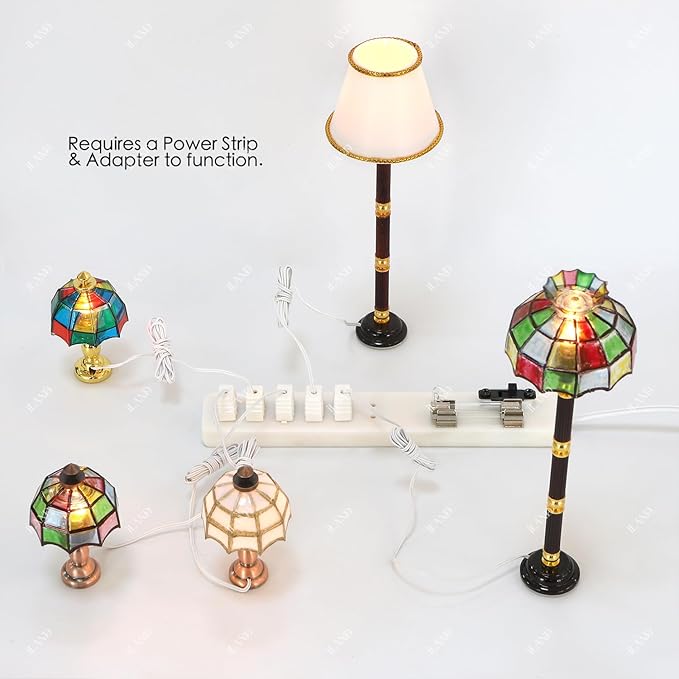 iLAND 1/12 Scale Accessories of Dollhouse Lights, Classic Miniature Lamp for Dollhouse Decoration, Beautiful Mosaic Lattice Table Lamp w/Plug