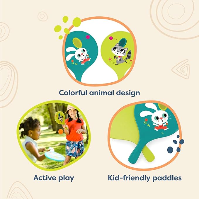 B. toys – Bounce & Play Paddle Set – Sports & Outdoor – Paddle Ball Game – 2 Colorful Paddles & 1 Ball – Active Play for Kids, Toddlers – 3+ Years