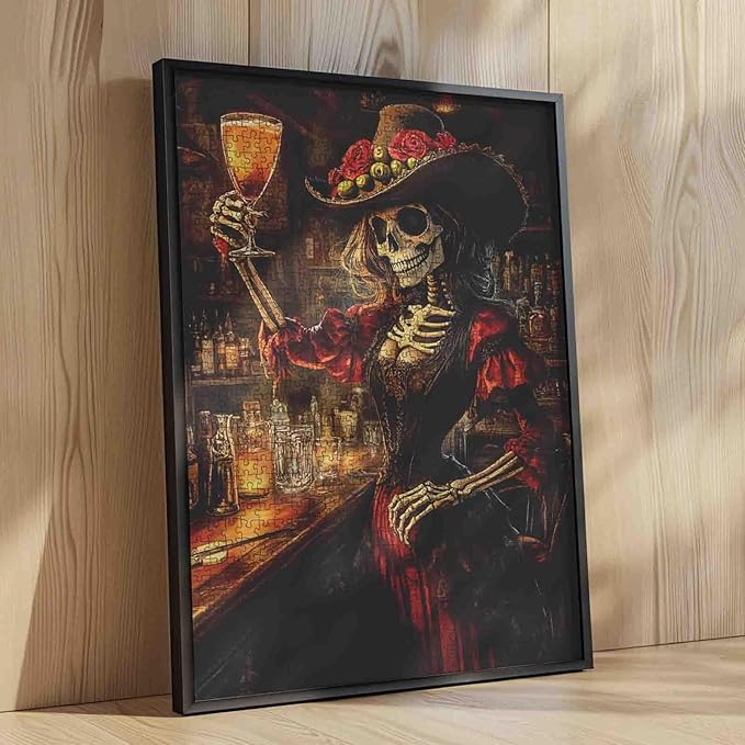 Skeleton Woman Halloween Jigsaw Puzzles for Adults 1000 Pieces Tavern Day of The Dead Art DIY Craft for Home Decor Gifts Family Puzzle Perfect for Game Nights 19.7 x 27.6 Inch