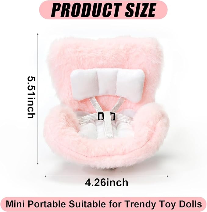 Car Seat for Dolls (10-17cm), Cute Doll Accessory with Soft Furry Cushion, Air Vent Clip & Desktop Stand, Display Sofa for Blind Box Fans & Collectors, Functional Car Ornament (Pink)