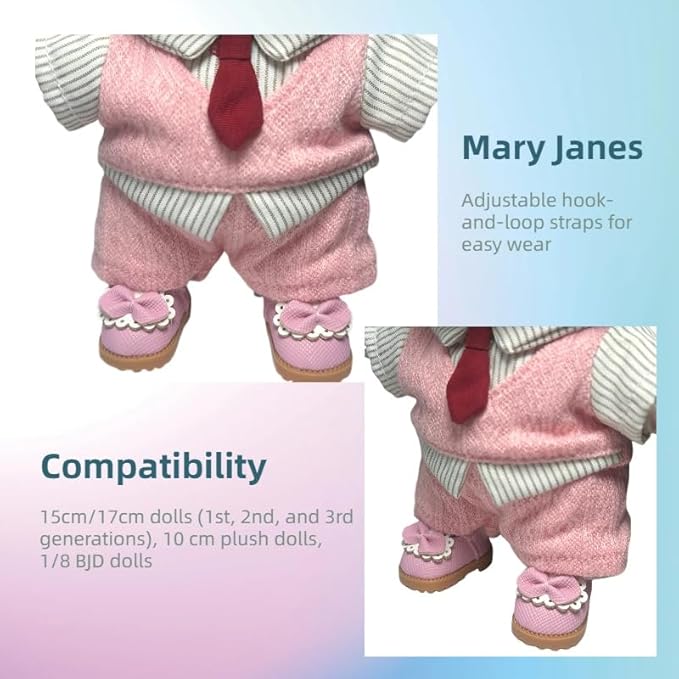 Premium Doll Shoes for Lububu, 15cm 17cm Dolls Accessories, Mini Leather Shoes Fashion Dress Up Doll Shoes Replacement (1, Mary Jane - Pink)