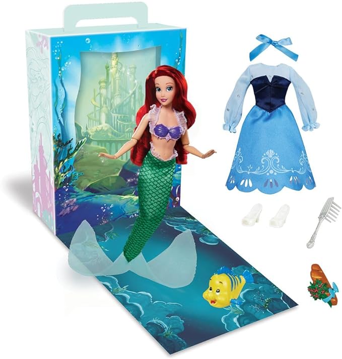 Disney Store Official Ariel Story Doll - 11 Inches - Includes Coloring Book and Additional Dress, Princess Doll in Classic Outfit, Disney Princess Toys for Girls