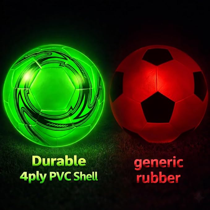 Rechargeable LED Soccer Ball – Stays Lit 45+ Min, No Batteries Needed – Size 4 & Size 5 – Durable Glow in The Dark Soccer Ball – Soccer Gifts for Boys & Girls Ages 8-15 – Extra Bright