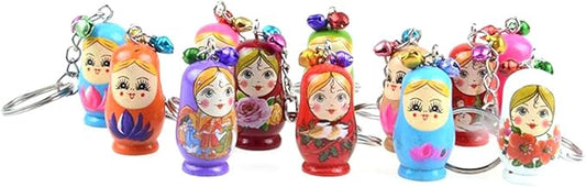 Toyvian 12PCS Nesting Dolls Key Chains Wood Matryoshka Russian Dolls Key Rings Charms