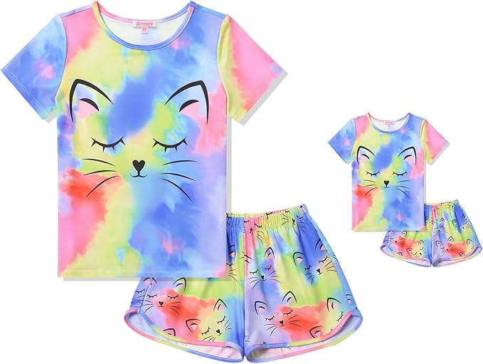 QPANCY Matching Girls & Dolls Pajamas Unicorn Pj Sets Summer Cotton Sleepwear