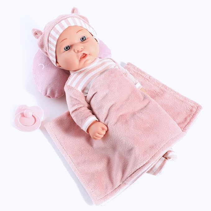 Enjoyin 12'' Baby Doll Playset with Washable Doll Accessories Includes Carrier Bassinet Bed, Pacifier, Blanket, and Pillow, First Baby Dolls for Toddlers 36 Months and Up