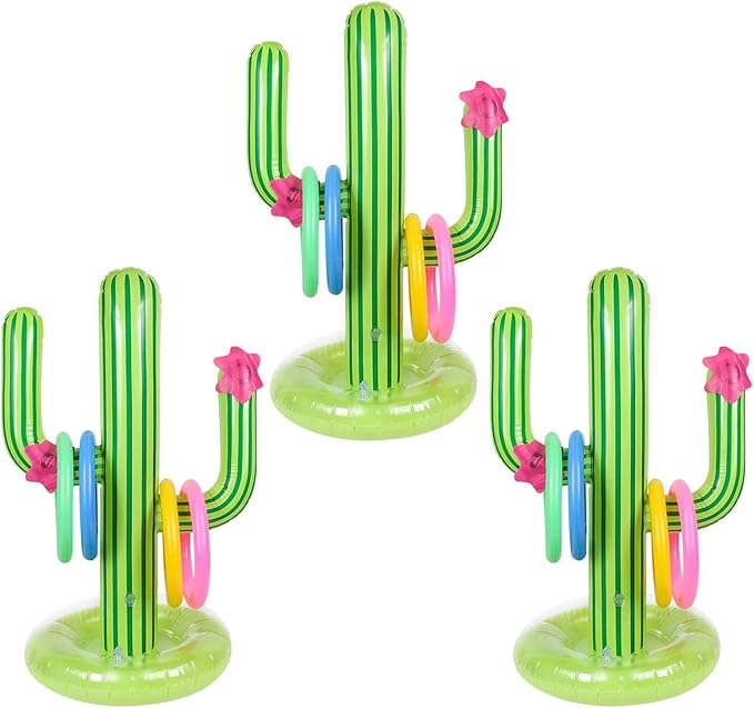 3 Pack Inflatable Cactus Ring Toss Game Sets,Cactus Pool Game Toys Target Toss Floating Swimming Summer Game Toys for Mexican Fiesta Party Accessories Hawaiian Pool Beach Party Decoration Supplies