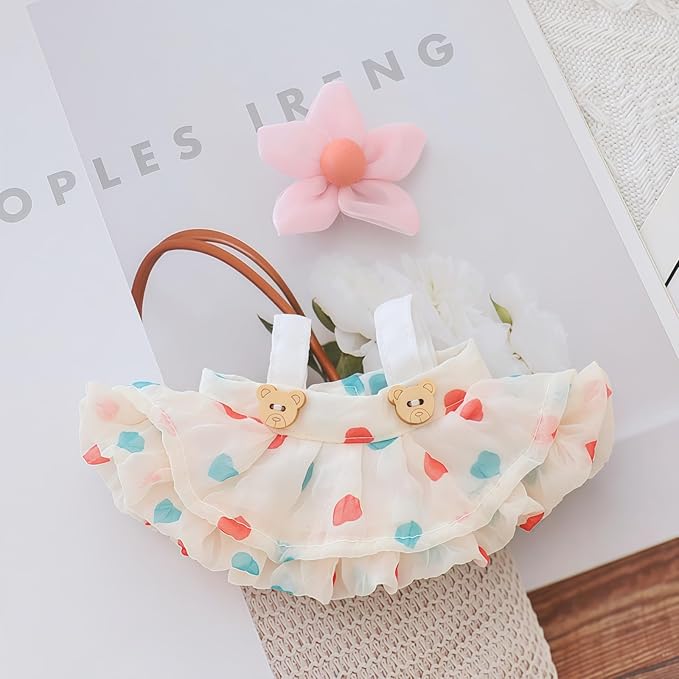 Clothes for Lu bubu 17cm Dolls Accessories (No Doll), Kawaii Skirt Outfit Set 2 Pieces for 17cm Dolls Suit, Stylish Dress Up Flower Dolls Clothing Set Replacement Beige