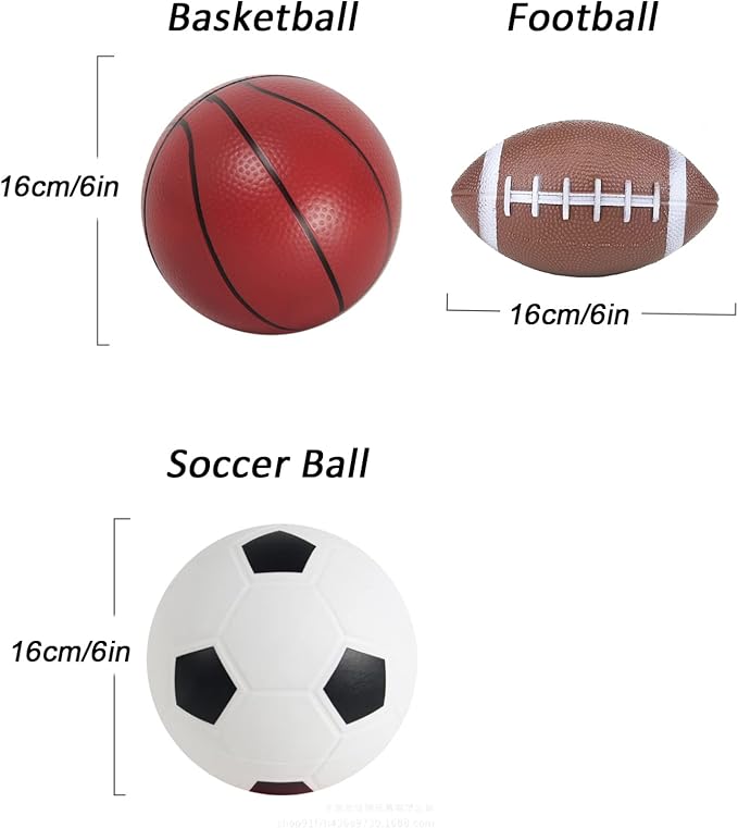 Soccer Basketball Football Small Sports Bouncy Balls with Hand Pump for Kids and Toddlers - (Pack of 3) 6-Inch Diameter Rubber Sport Ball Set for Fun Outdoors and Backyard Play