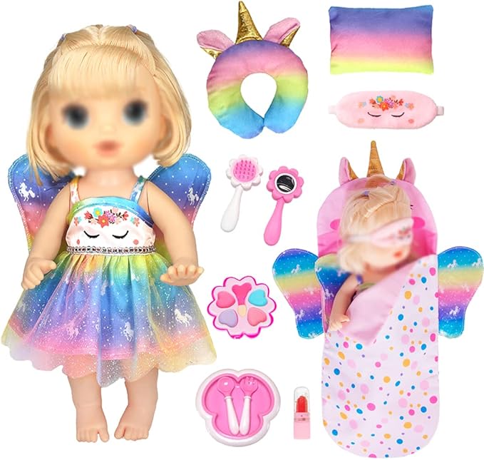 iBayda Doll Clothes Accessories Set Include Dress Pillow Sleeping Bag Toys Play Set for 10 -12 Inch Dolls, 14 to 14.5 Inch Dolls (No Doll)