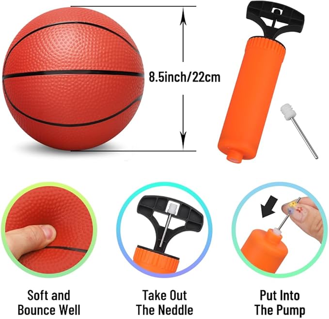 Dilabnba 8" Mini Rubber Replacement Basketballs for Basketball Hoop/Pool, Kids Toddler Soft Beach Bouncy Ball Sports Party Game, Junior Balls Indoor Outdoor Arcades Games, Lightweight (4PCS)