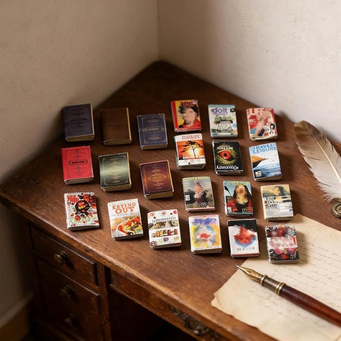 21PCS 1:12 Scale Miniature Books, Mini Books for Crafts, Tiny Book Dollhouse Books Decor, Mini Books for 1:12 Doll House Library Study Room Decoration Accessories (MiniBooks)