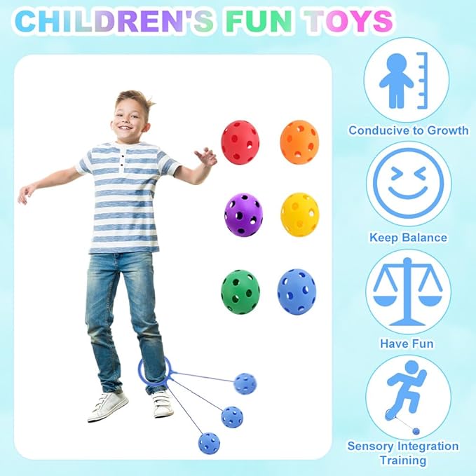 Skip Balls, 6 Colors, 5.91 Inch Diameter Ankle Toys Jump Ankle Ropes Skip and Jump Toys Sports Swing Balls for Girls Boys Gym Class Home Playground Exercising Body Fat Burning