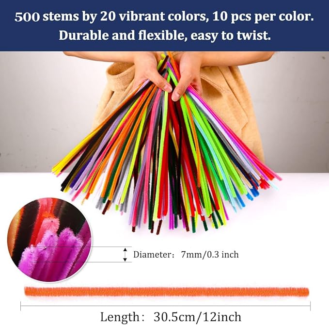 500 Black Pipe Cleaners for Arts & Crafts - Craft Supplies & Art Supplies