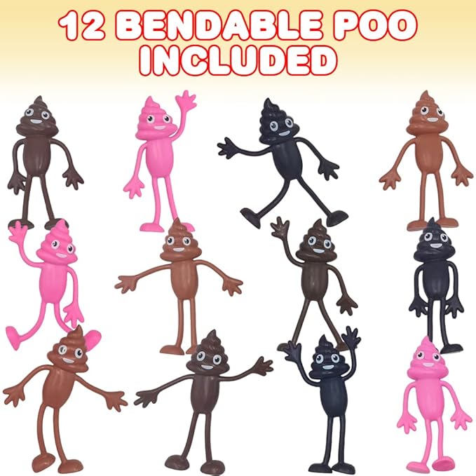 ArtCreativity Bendable Poop Toys - Set of 12 Flexible Poop Figures for Kids, Silly Stress Relief Fidget Toys, Funny Party Decorations, Goody Bag Stuffers, and Piñata Fillers