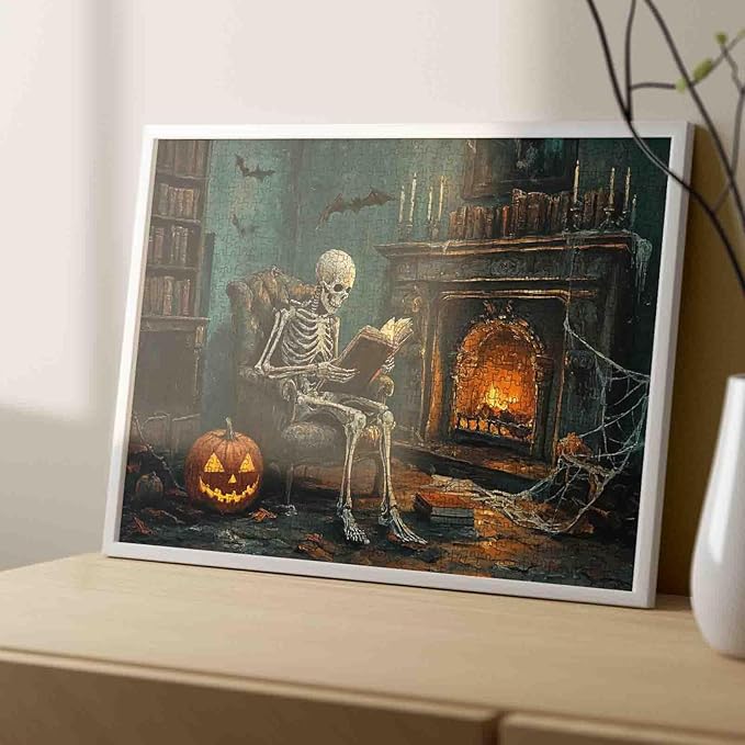 Halloween Skeleton and Stove Jigsaw Puzzles for Adults 1000 Pieces Terrifying Pumpkin Bat Unique Puzzles Challenging Family Activity Game Colorful DIY Puzzle Wall Decor Gifts 19.7 x 27.6 Inch