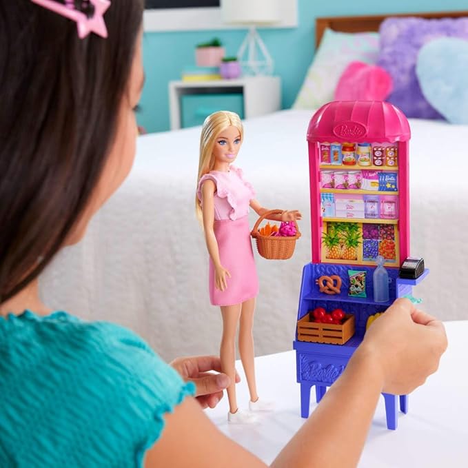 Barbie and Teresa Recipe for Friendship Fashion Doll & Playset, Malibu at the Market Theme with 11 Accessories Including Market Stand & Food
