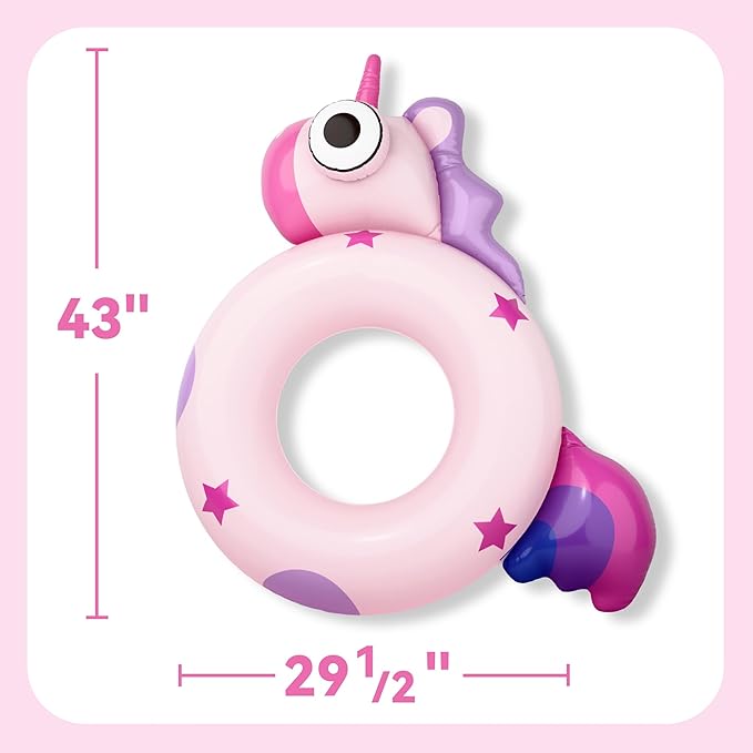 Pool Wave Kids Swim Ring Pool Floats, Girls Unicorn Inflatable Swimming Tube Floaties, Toddler Outdoor Water Floating Toy for Beach Lake, Summer Party Gift for 3 4 5 6 7 8 Year Old Children Teen