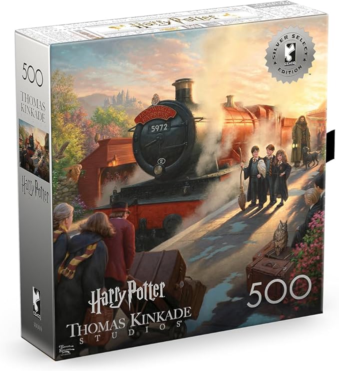 Ceaco - 500 Piece Silver Select Thomas Kinkade Hogwarts Express Jigsaw Puzzle Challenging and Colorful Puzzle for Adults – Precision-Cut Pieces, Beautiful Artwork, and Hours of Relaxing Fun