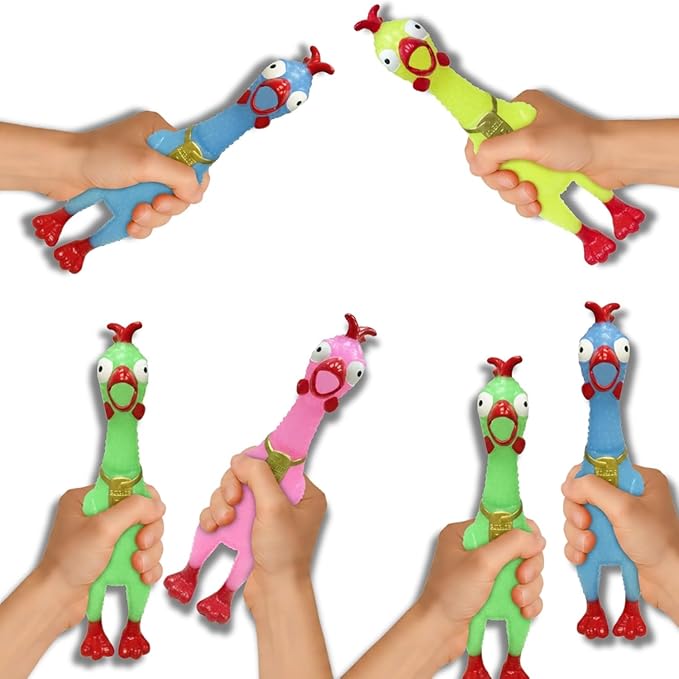 Animolds Squeeze Me Rubber Chicken Toy | Screaming Squeaky Chicken for Kids & Dogs | Novelty Prank Gag Gift (36Pack Glow)