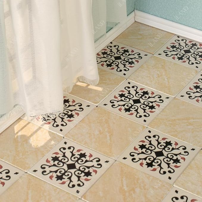 iLAND Dollhouse Flooring on 1/12 Scale 1/6 Scale, Miniature Dollhouse Accessories, 60pcs Double-Sided Dollhouse Floor Tiles (60pcs Noble Swords in Vines & Twill Marbeling)