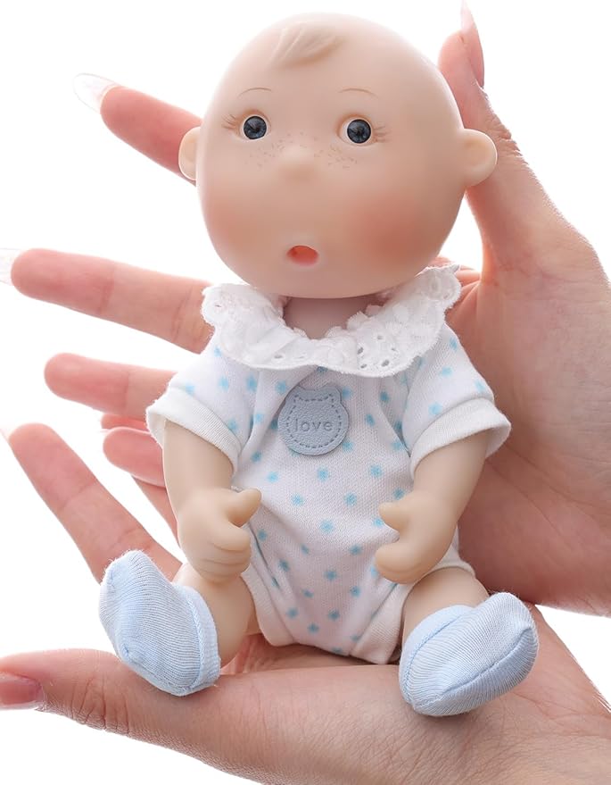 Cute Potato Baby Doll, 7 Inch Mini Baby Doll with 5 Movable Joints, Thumb-Sucking Pose, Full Vinyl Doll Gift for Kids and Collectors, Ages 3+ (Blue)