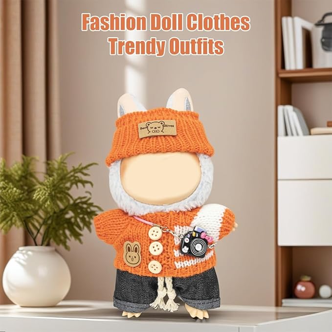 Clothes for Lububu 17cm Dolls(NO Doll) for Lububu Doll Outfits with Accessories Suit for Lububu Cute Stylish Dress Up Set Easter Gifts Orange