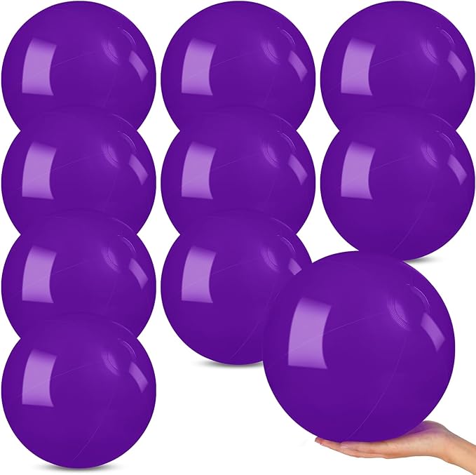 10 Pack Purple Beach Ball - 12Inch Blow Up Beach Ball Party Supplies for Kids, Inflatable Floating Balls for Summer Pool Parties, Outdoor Activities & Birthday Decorations(Purple)