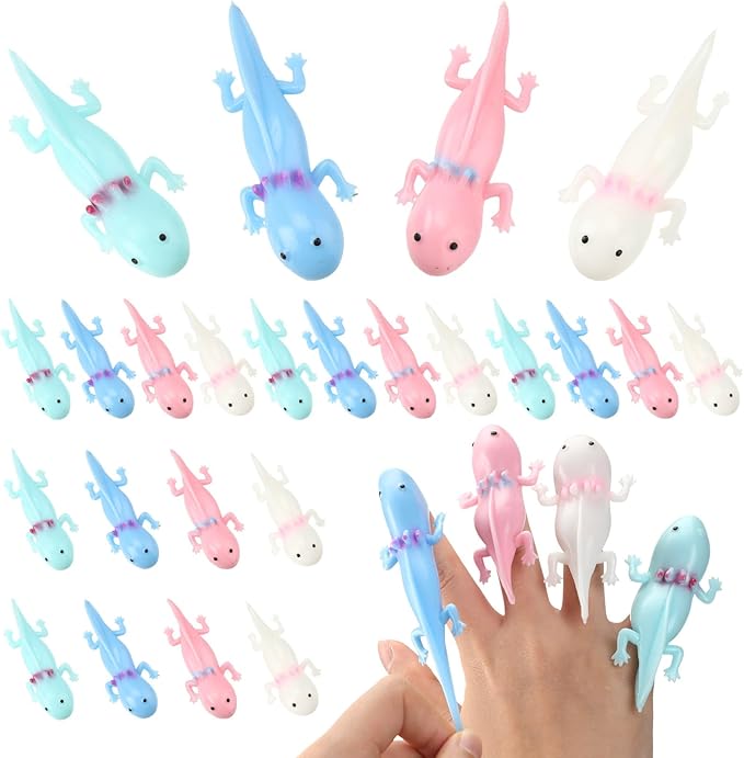 HyDren 28 Pcs Rubber Axolotl Slingshot Sensory Fidget Toy Axolotl Party Favors Party Supplies Stress Relief Toys for School Classroom Exchange Prizes Amphibiously Gifts Decor